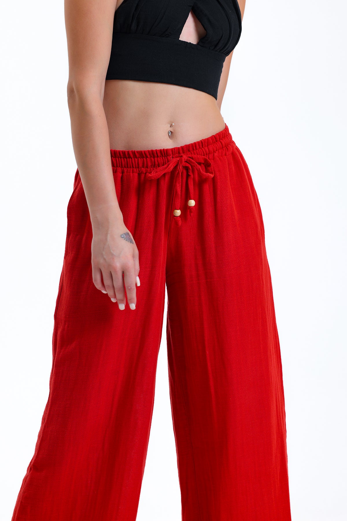 Alessio de Sole 100% Cotton Black Top & Red Trousers Set - Women