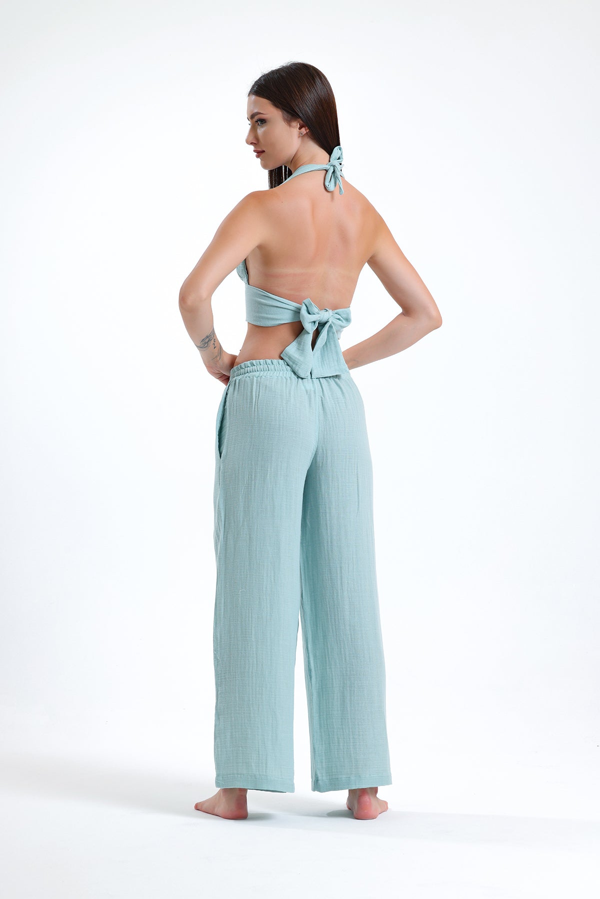 Alessio de Sole 100% Cotton Light Green Top & Trousers Set - Women