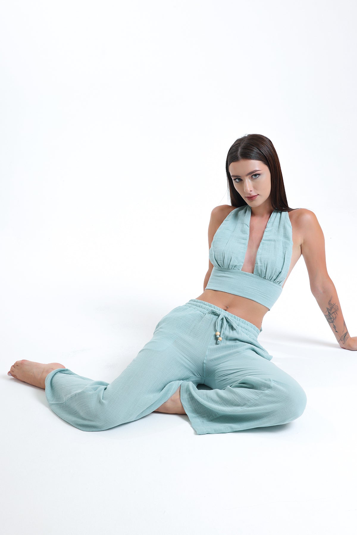 Alessio de Sole 100% Cotton Light Green Top & Trousers Set - Women