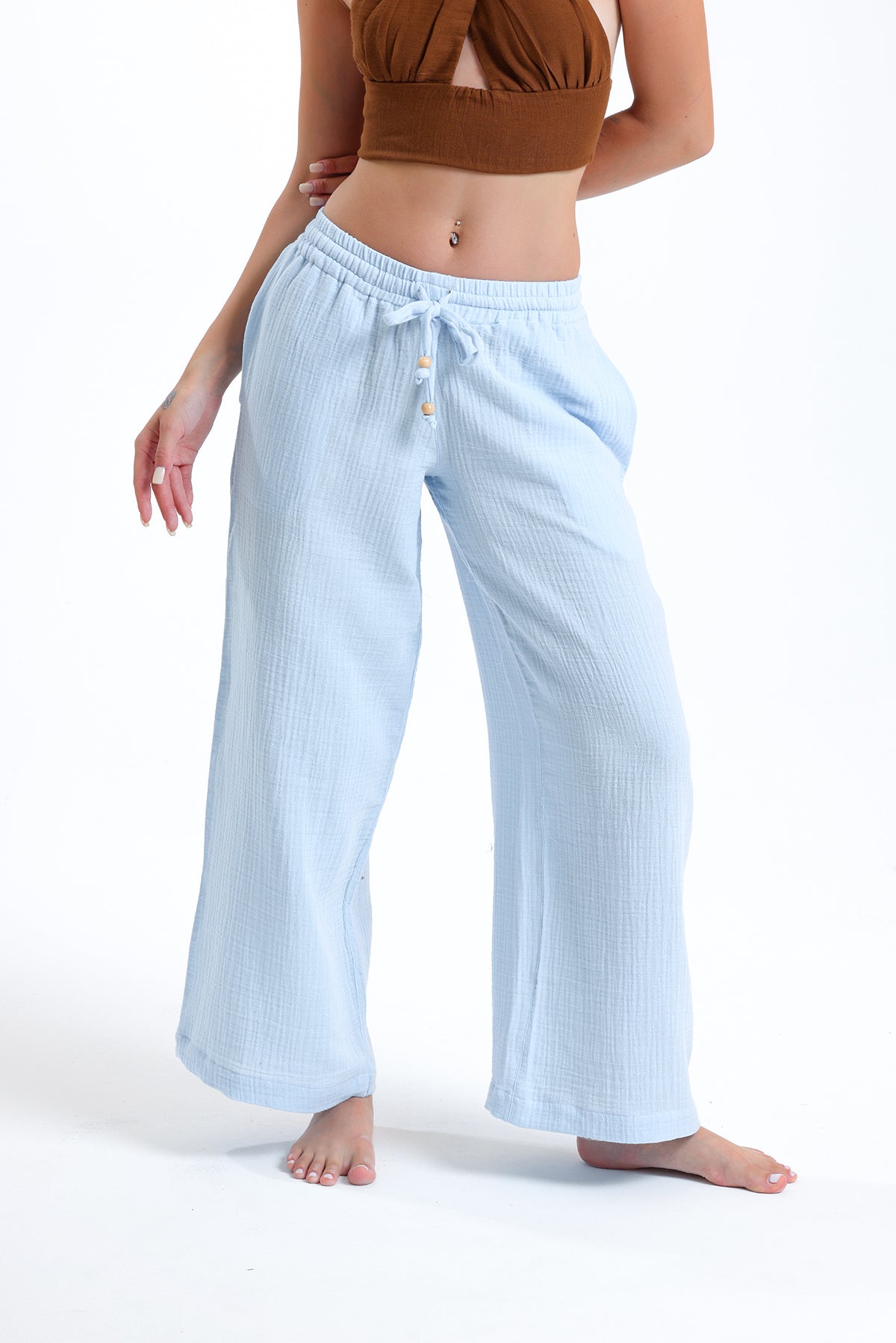 Alessio de Sole 100% Cotton Brown Top & Blue Trousers Set - Women