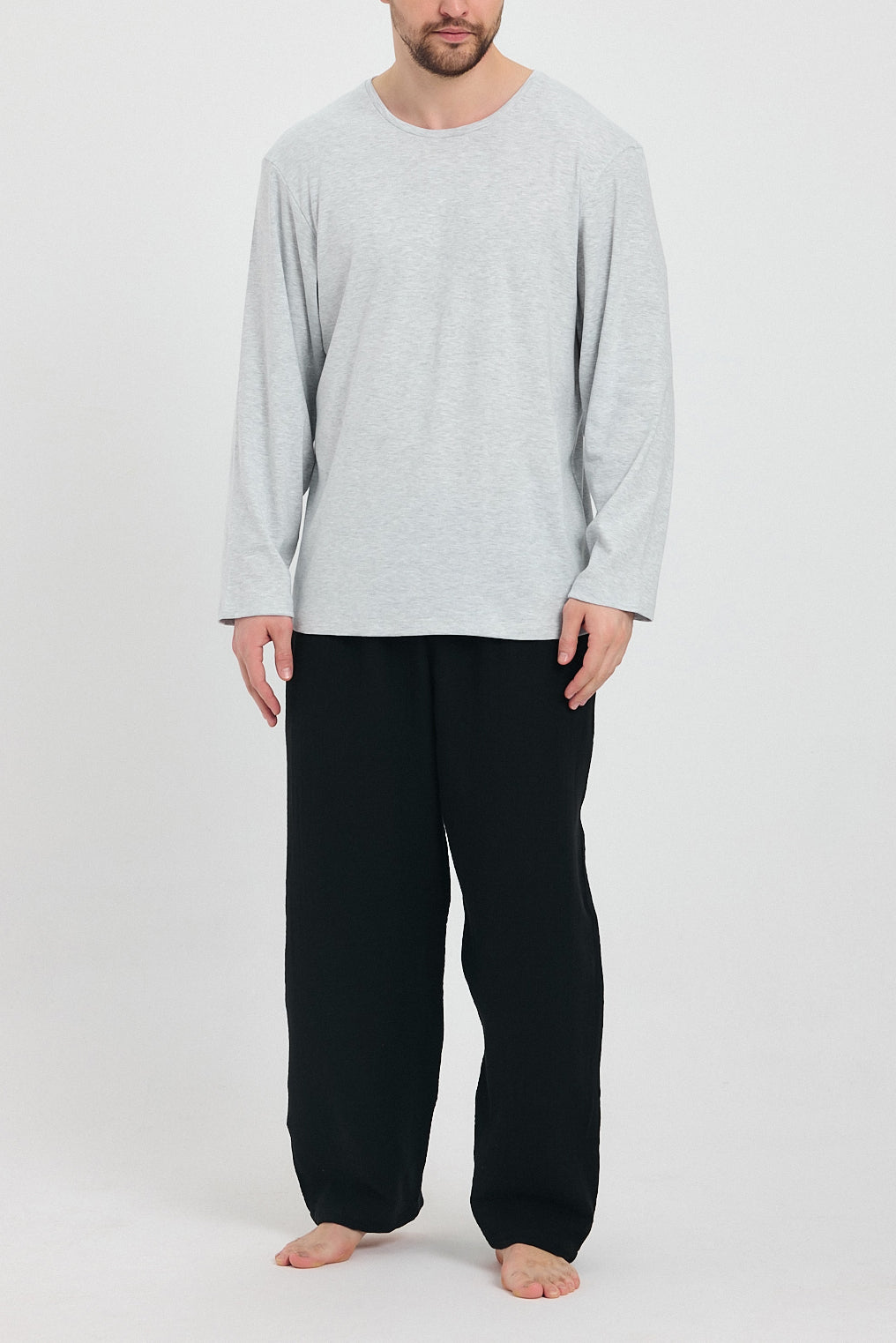 Soft Cotton Long Sleeve Grey T-shirt
