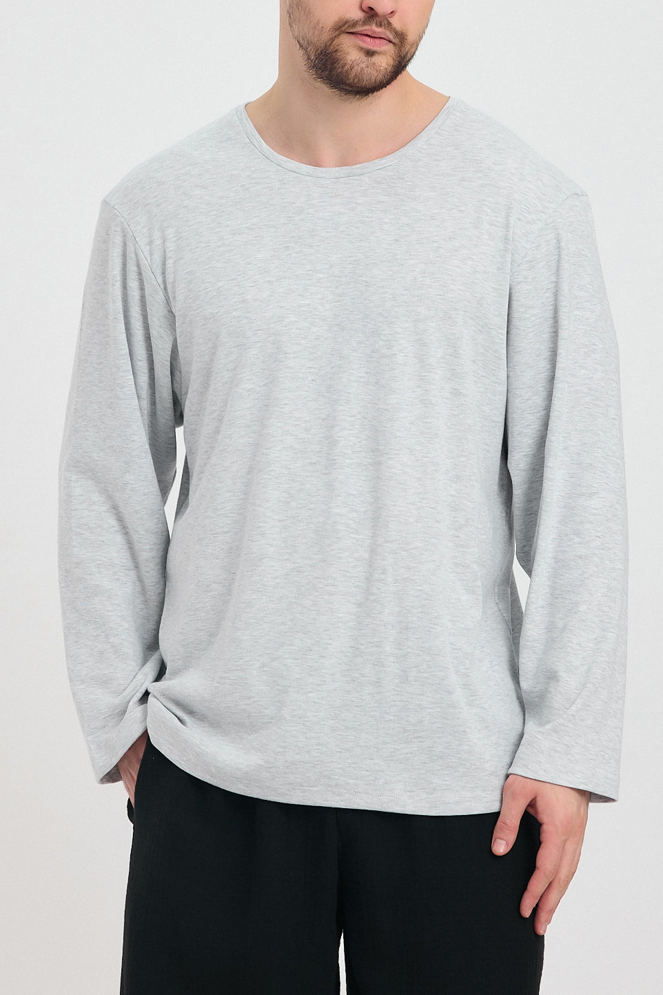 Soft Cotton Long Sleeve Grey T-shirt