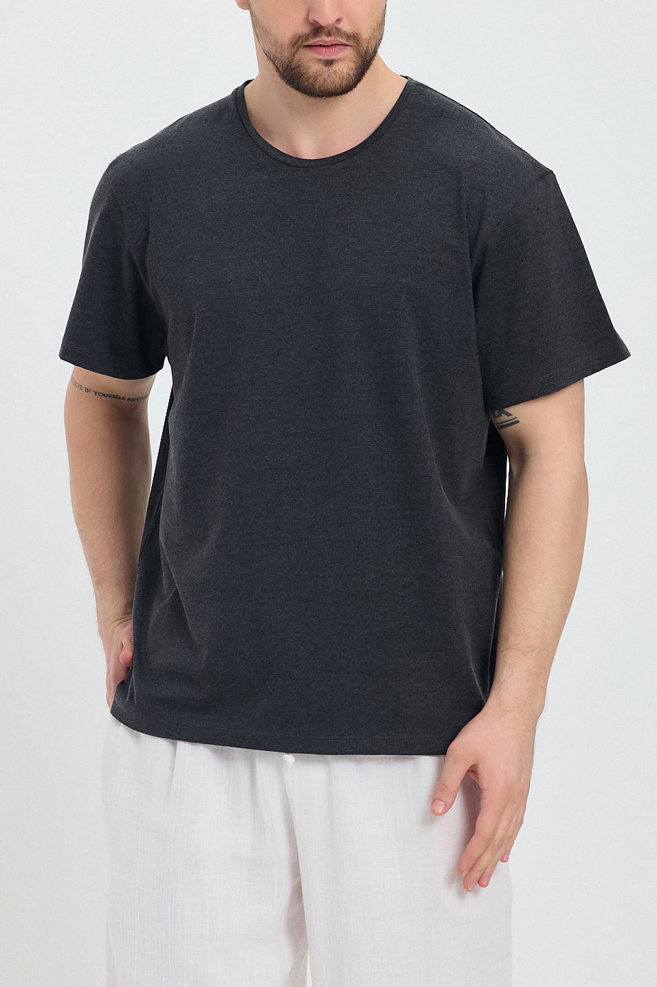 Alessio de Sole 100% Cotton Antrasit Basic T-Shirt- Men