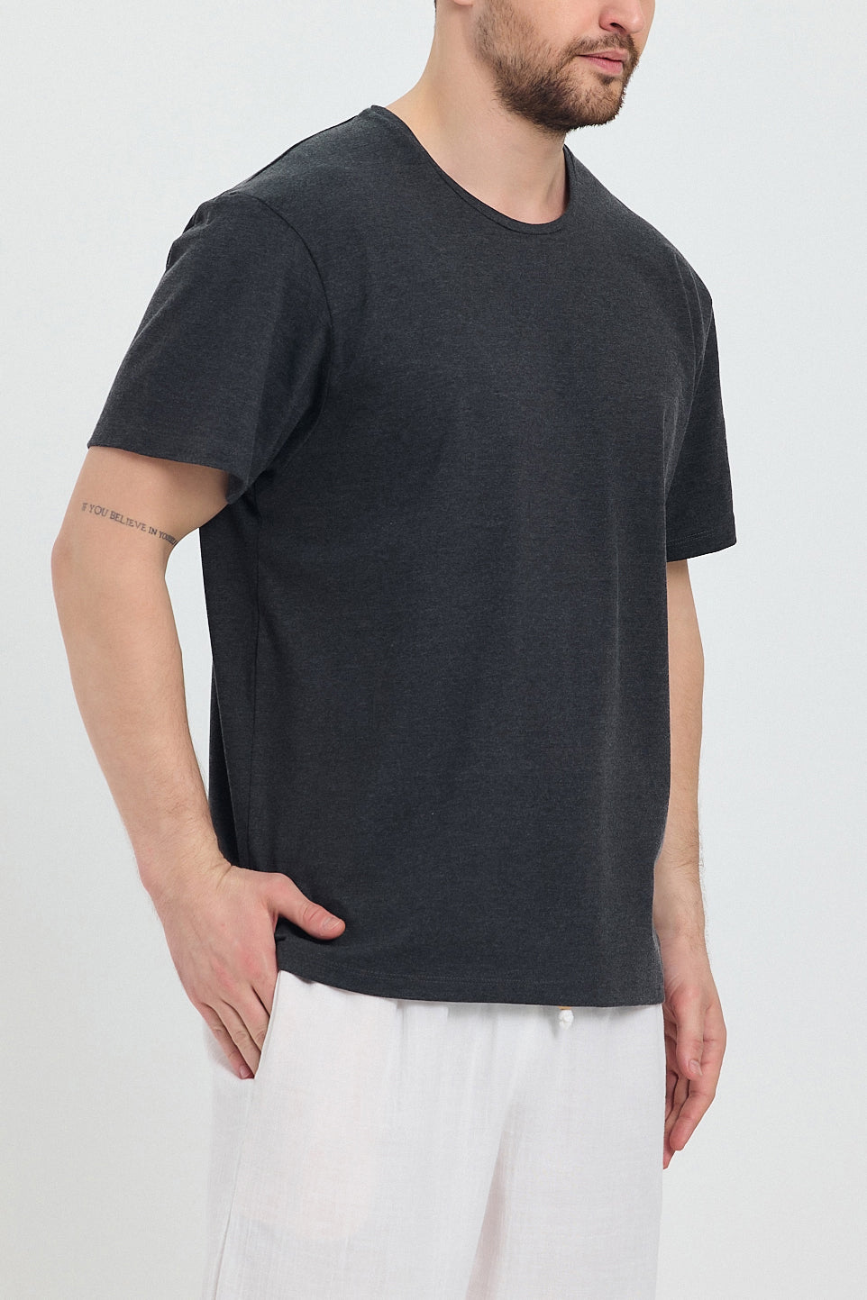 Alessio de Sole 100% Cotton Antrasit Basic T-Shirt- Men