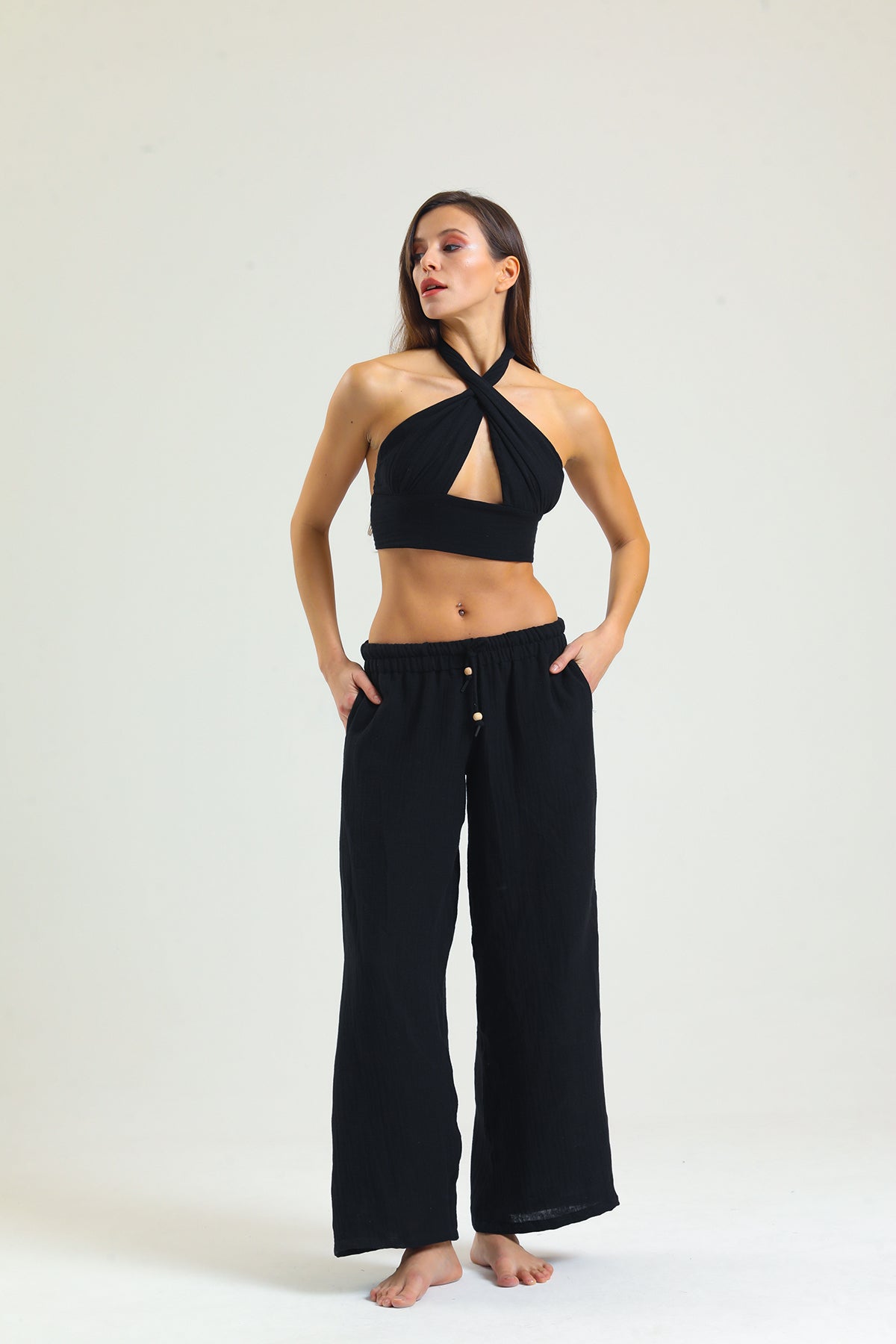 Alessio de Sole 100% Cotton Black Top & Trousers Set - Women