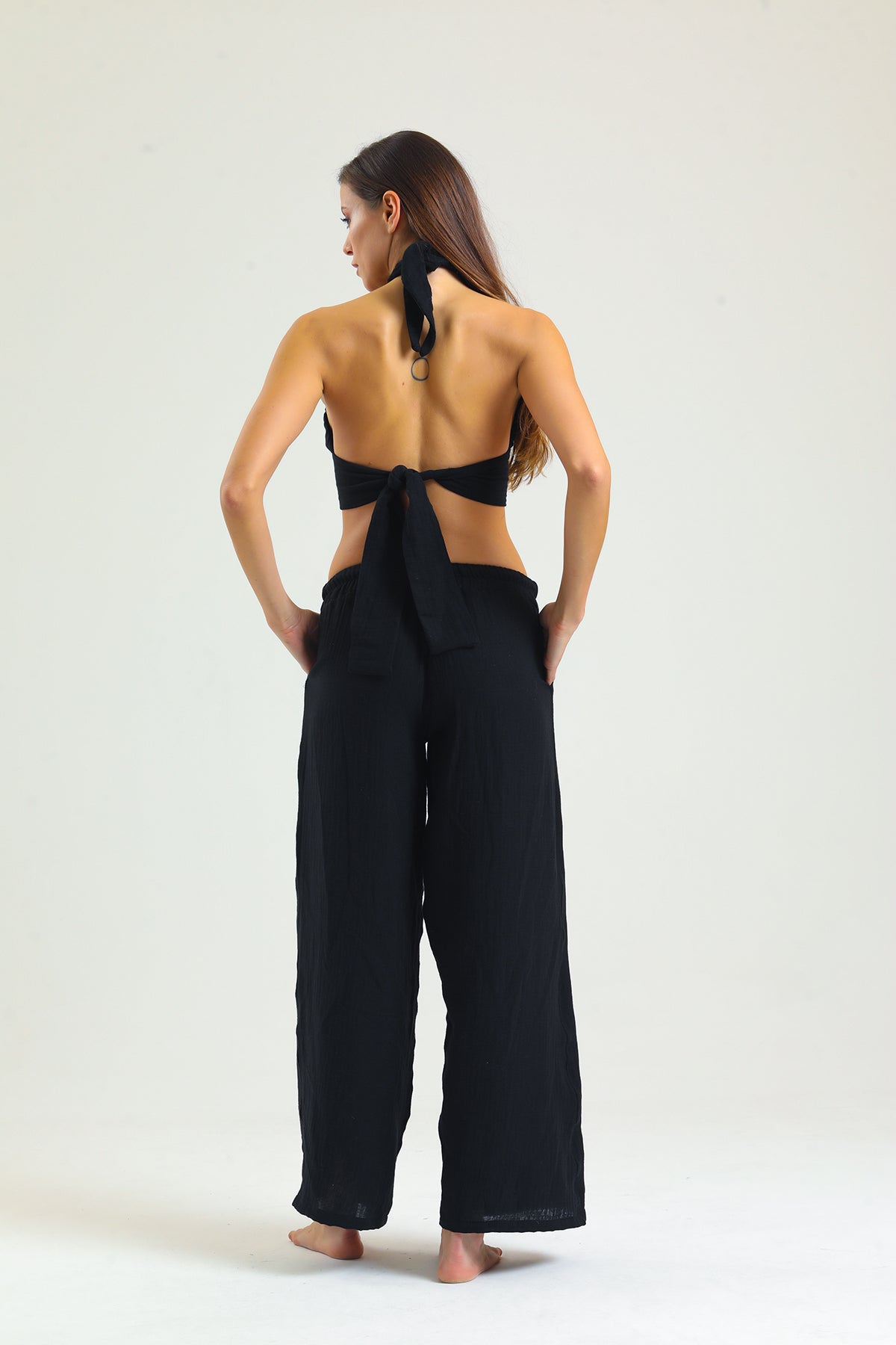 Alessio de Sole 100% Cotton Black Top & Trousers Set - Women