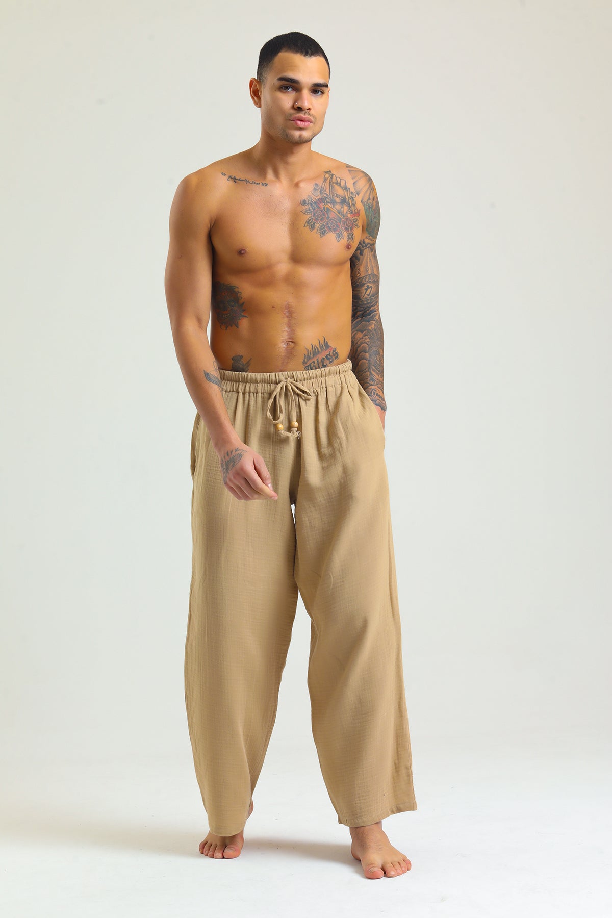 Alessio de Sole 100% Cotton Light Brown Trousers - Men