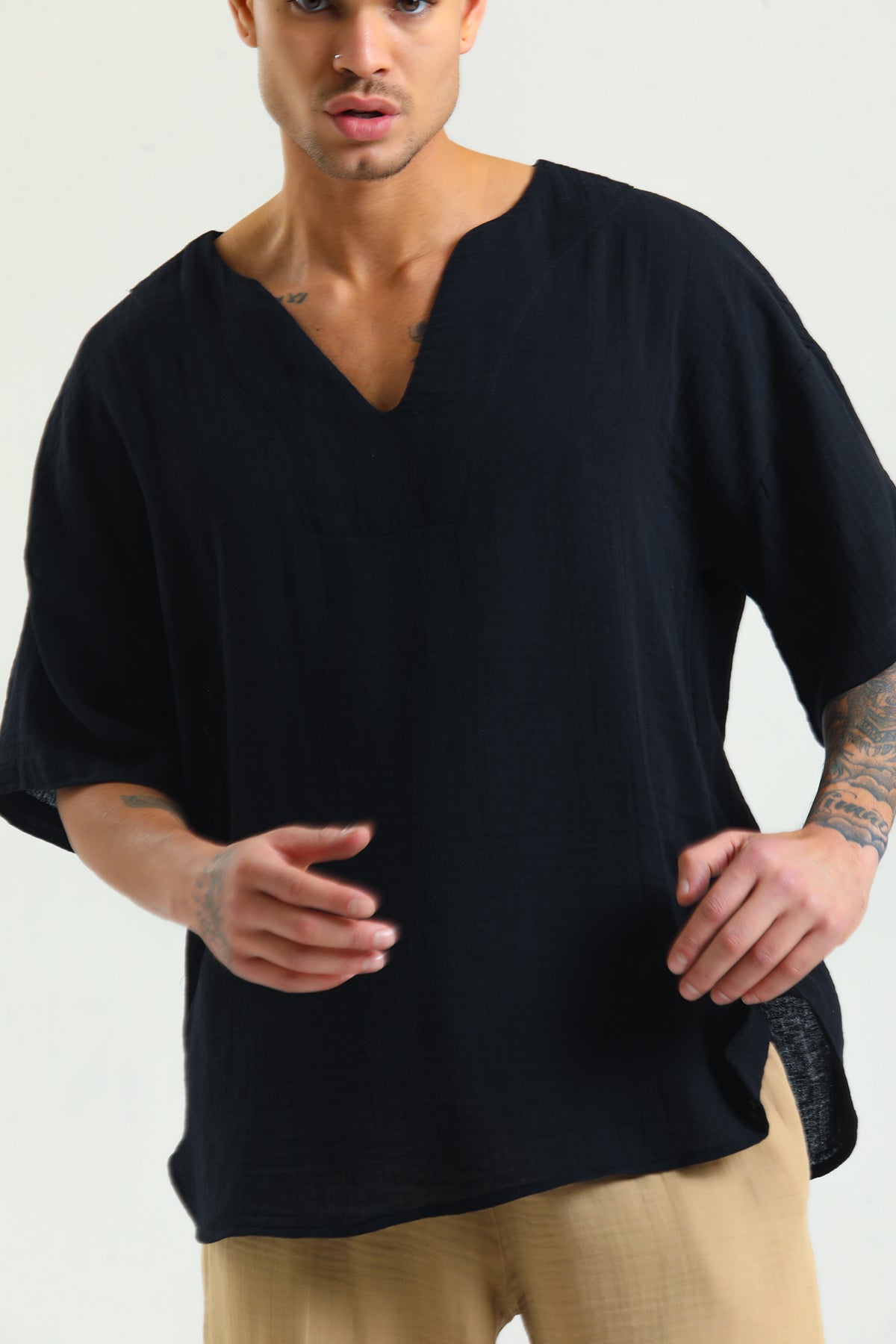 Alessio de Sole 100% Cotton Black Shirt - Men