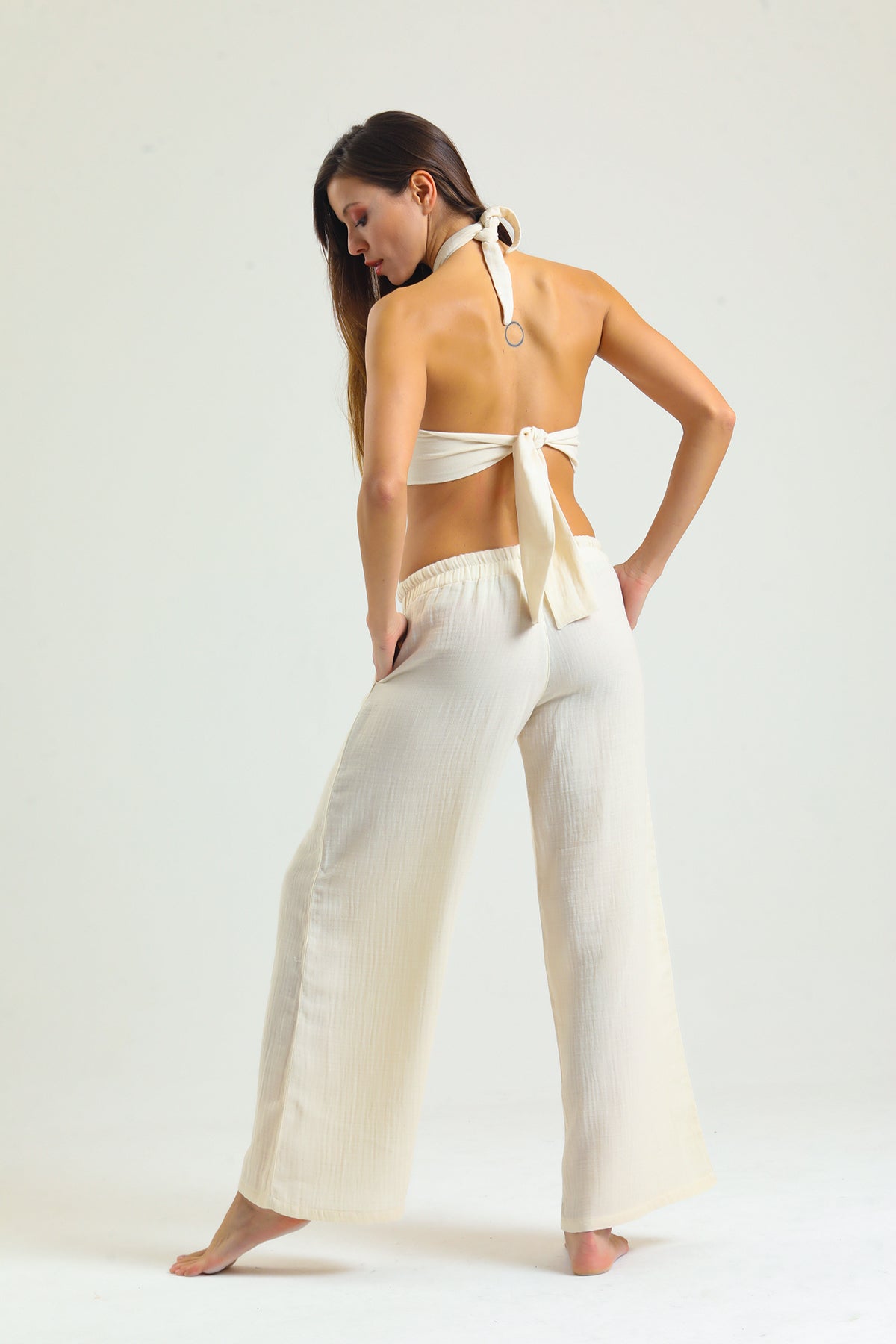 Alessio de Sole 100% Cotton Beige Top & Trousers Set - Women