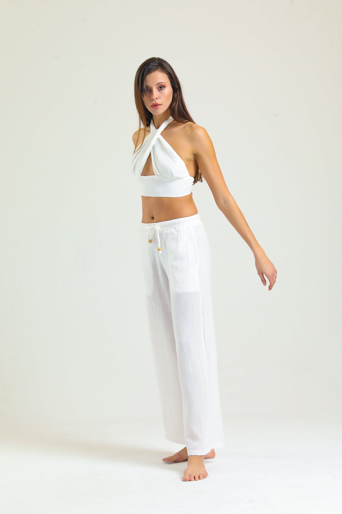Alessio de Sole 100% Cotton White Top & Trousers Set - Women