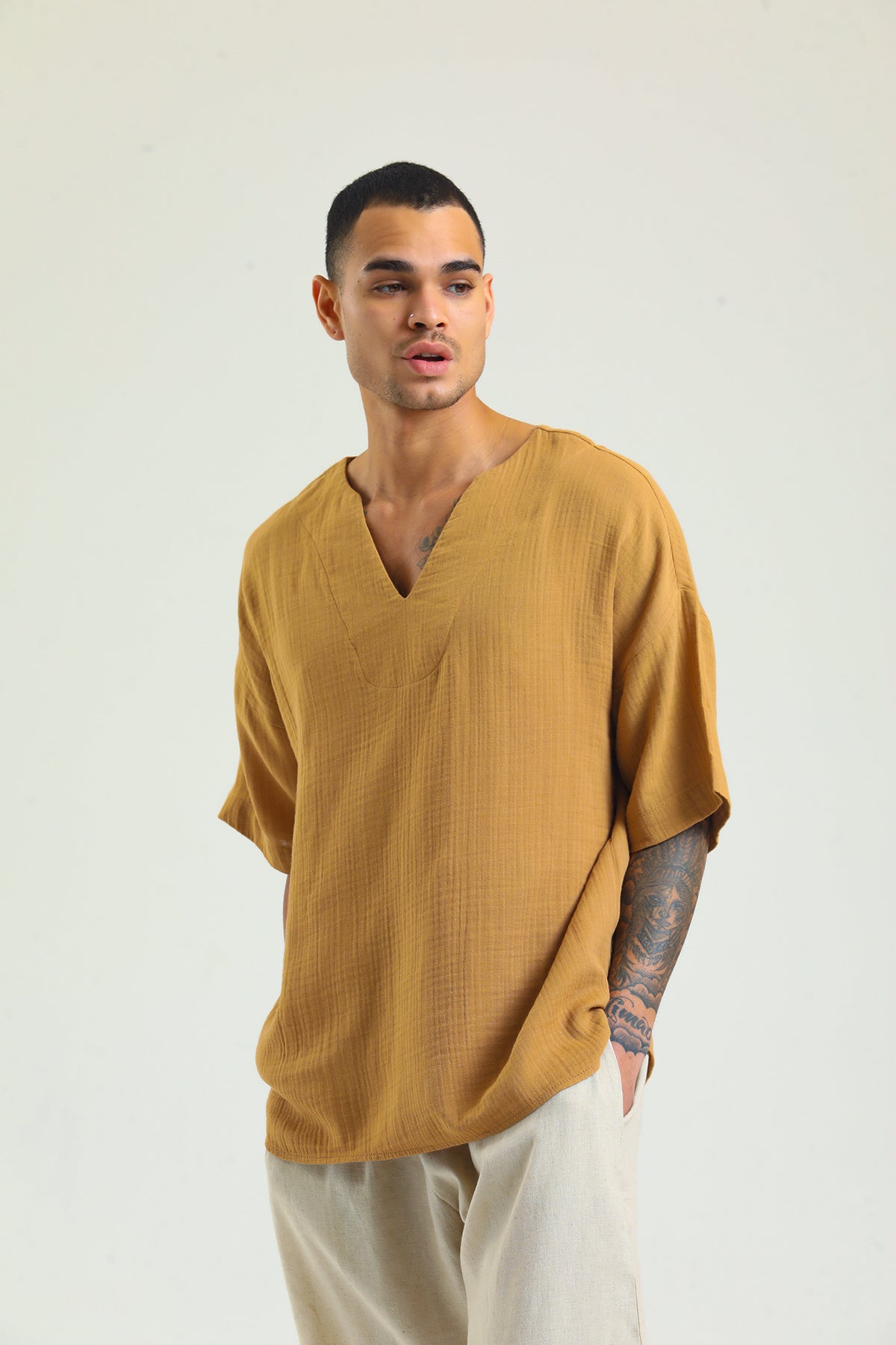 Alessio de Sole 100% Cotton Mustard Shirt - Men